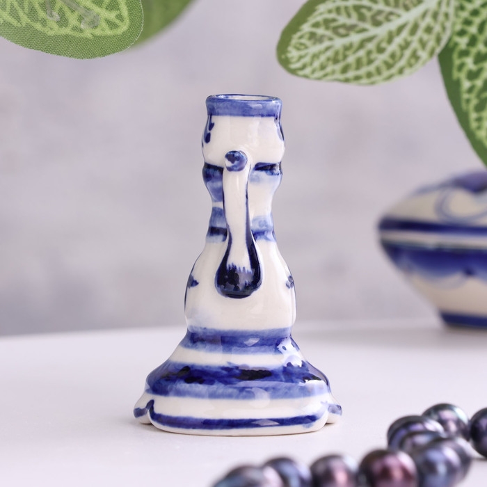 Подсвечник гжель «Надежда» бело-синий, керамика, Подсвечник гжель «Надежда» бело-синий, керамика,