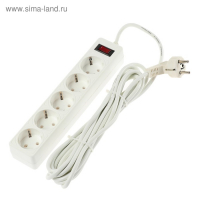 Сетевой фильтр Smartbuy, 5 розеток, 5 м, 10 А, 2200 Вт, с з/к, белый