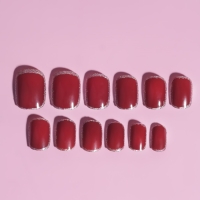Накладные ногти &laquo;Wine&raquo;, 12 шт, с клеевыми пластинами, форма мягкий квадрат, цвет бордовый/серебристый