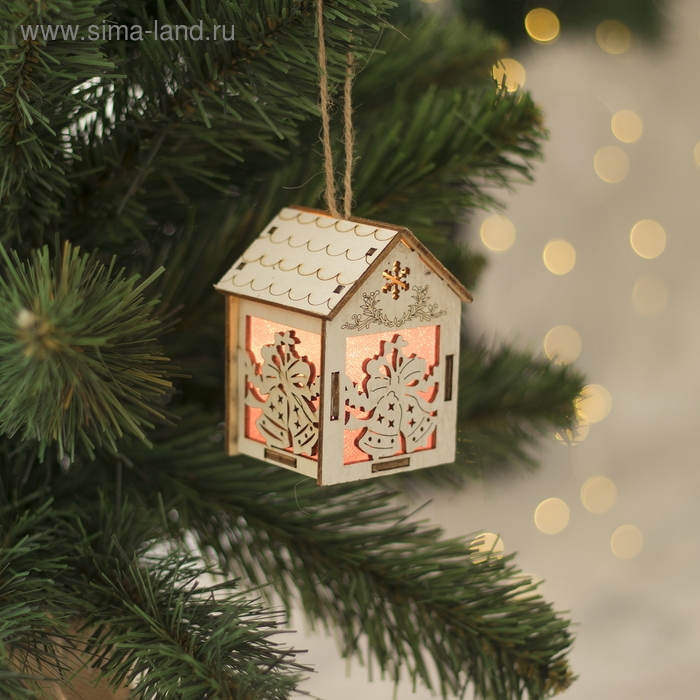 Ёлочная игрушка &laquo;Домик с колокольчиками&raquo;, от батареек, свечение тёплое белое