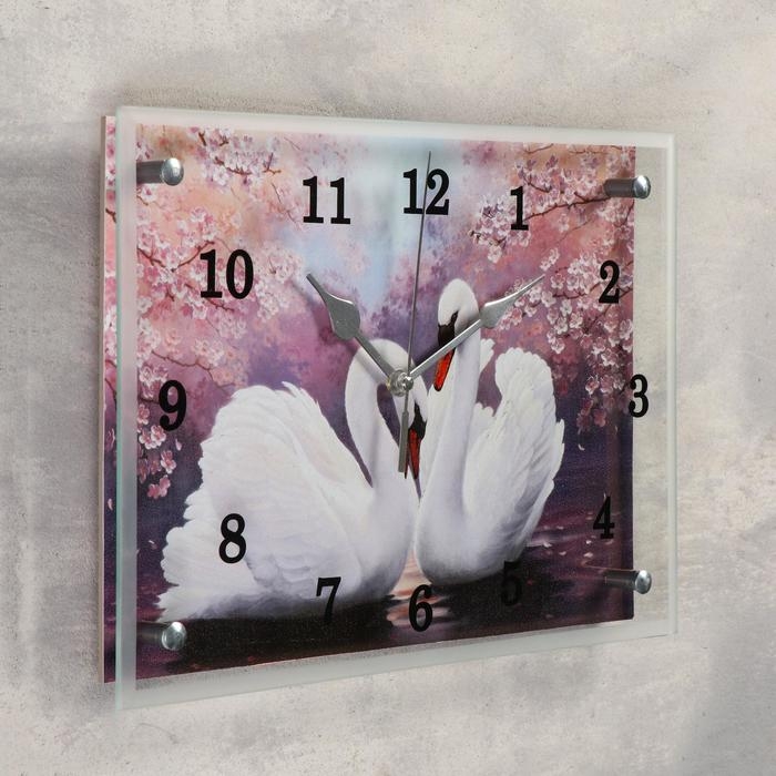 Часы-картина настенные, серия: Животный мир, "Лебеди", 25 х35 см