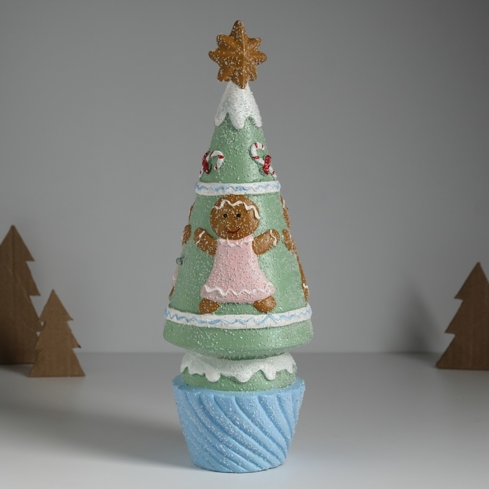Сувенир керамика свет "Пряничная ёлочка с печенюшками" зелёная 10х10х31 см