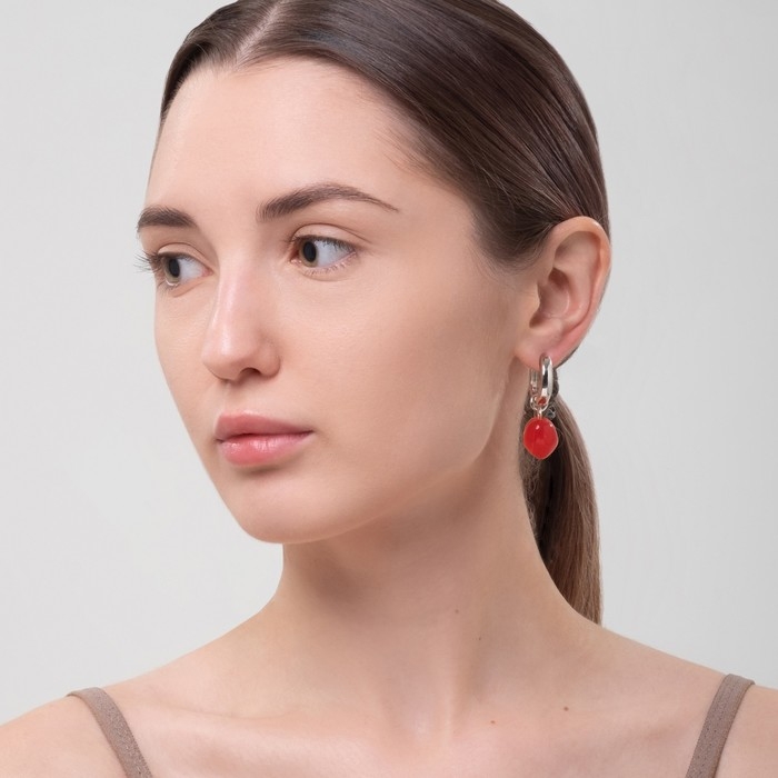 Серьги со съёмным элементом &laquo;Трансформер&raquo; сердечки, цвет красный в серебре