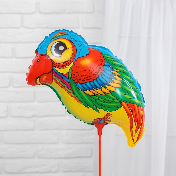 Шар фольгированный 10" &laquo;Попугай &mdash; большие глазки&raquo; с палочкой