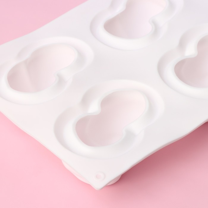 Форма для муссовых десертов и выпечки Доляна &laquo;Вишенки&raquo;, 29,8&times;17,2&times;4,2 см, 6 ячеек (8&times;5 см), цвет белый