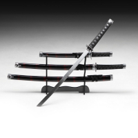 Сув. изделие катаны 3в1 на подставке, ножны дерево, черные с дымкой бордо глянец 51/77/100см