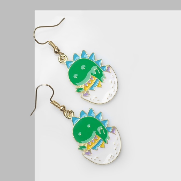 Серьги &laquo;Динозавр&raquo; в яйце, цветные в золоте