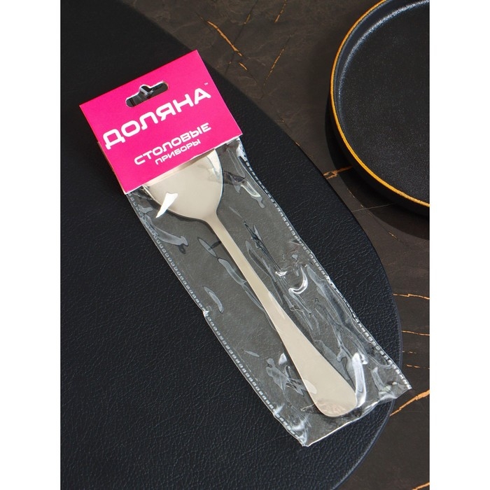 Ложка салатная из нержавеющей стали Доляна, длина 19,8 см, толщина 2,2 мм, 410 сталь, цвет серебряный