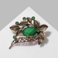 Брошь &laquo;Оливка&raquo; на ветке, цвет зелёный в чернёной бронзе