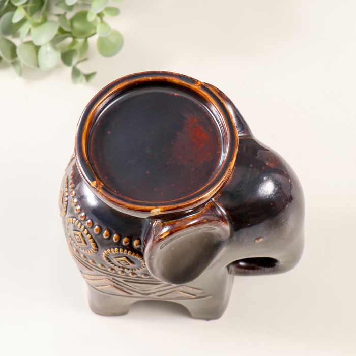 Подсвечник керамика на 1 свечу "Слонёнок. Этнические узоры" коричневый 10х14,5х18 см