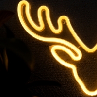 Неоновая вывеска &laquo;Олень&raquo; 35 x 23.5 см, батарейки AAx3 (нет в комплекте) + USB, свечение тёплое белое