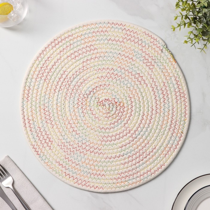 Салфетка сервировочная на стол Доляна &laquo;Радуга&raquo;, d=38 см, цвет кремовый