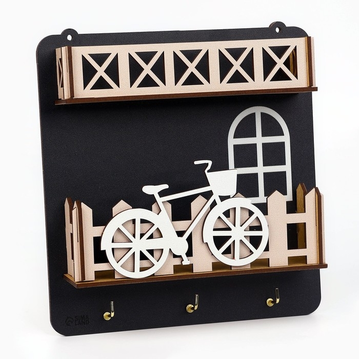 Ключница настенная с полкой и карманом, велосипед, 19,2 х 20 см. Ключница настенная с полкой и карманом, велосипед, 19,2 х 20 см.