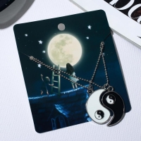 Кулоны &laquo;Неразлучники&raquo; Инь-ян, капли, цвет чёрно-белый в серебре, 45 см