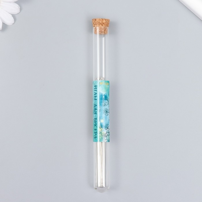 Иглы металл для бисера в стеклянной колбе тонкие набор 30 шт &Oslash; 0,45х100 мм 1,5х1,5х14 см