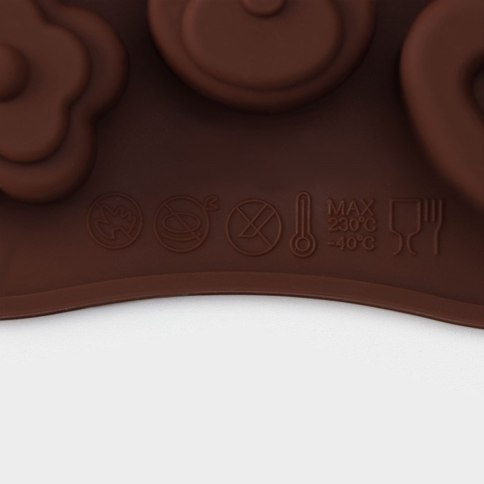 Форма для конфет и шоколада Доляна &laquo;Мишка, цветок, сердце&raquo;, силикон, 19,7&times;10,5&times;1,5 см, 14 ячеек, цвет коричневый