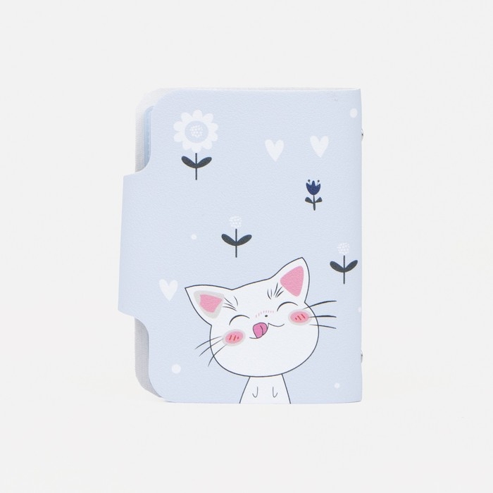 Визитница на кнопке, 24 карты, цвет голубой