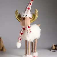 Кукла интерьерная "Лосик в белой шубе, колпаке и шарфе с узорами" 22х12х48 см