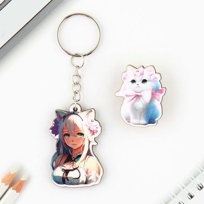Брелок для ключей со значком &laquo;Девочка кошка&raquo;, аниме