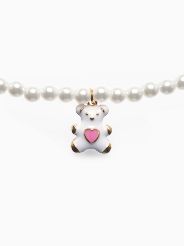 Бусы детские &laquo;Выбражулька&raquo; мишка, жемчуг, белые в золоте