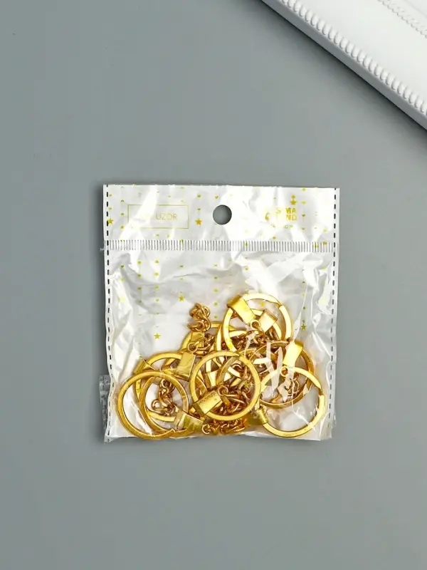 Основа для брелока кольцо металл с плоским креплением золото набор 12 шт 3х6 см