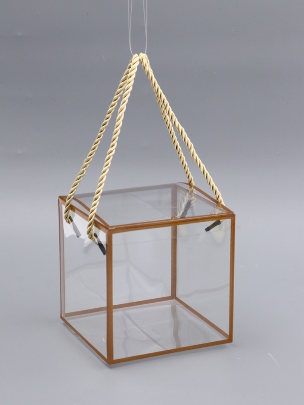 Коробка из PET с ручками, золотая, 12 х 12 х 12 см