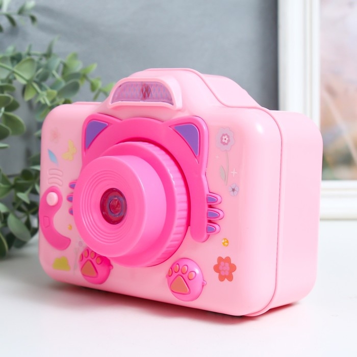 Шкатулка музыкальная механическая свет "Фотоаппарат - кошечка" розовый 10,5х12,5х16 см