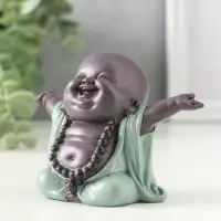 Сувенир полистоун "Счастливый хотей - приветствие солнца" зелёно-коричневый 5х10,5х7,5 см