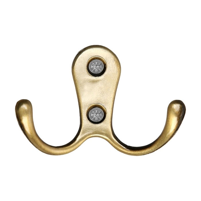 Крючок мебельный ТУНДРА TKD006, двухрожковый, бронза