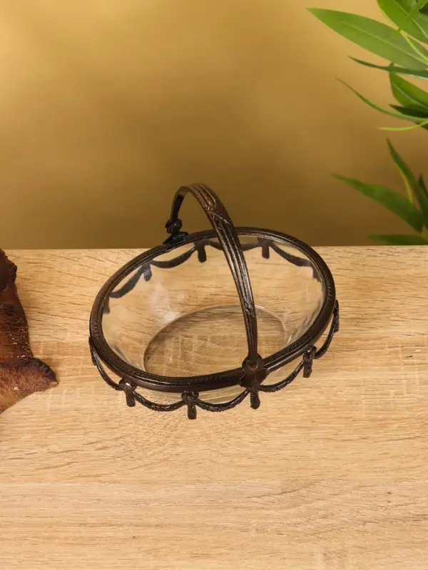 Стеклянная ваза с ручкой &laquo;Богемия&raquo;, 14.5&times;13.5&times;11.5 см, стекло, латунь