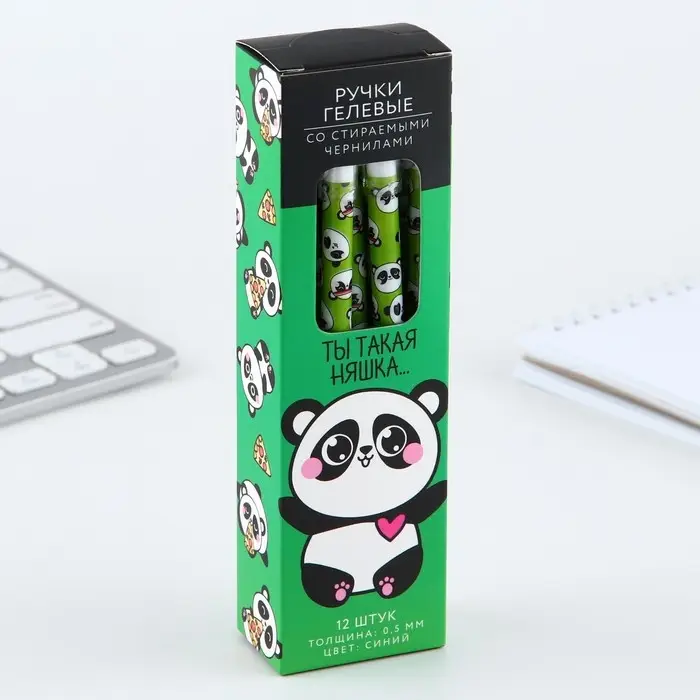 Ручка пиши стирай синяя паста 0,5 мм с колпачком &laquo;Панда&raquo;