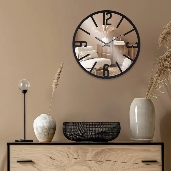 Часы настенные, интерьерные, бесшумные, d-50 см, зеркало, черные