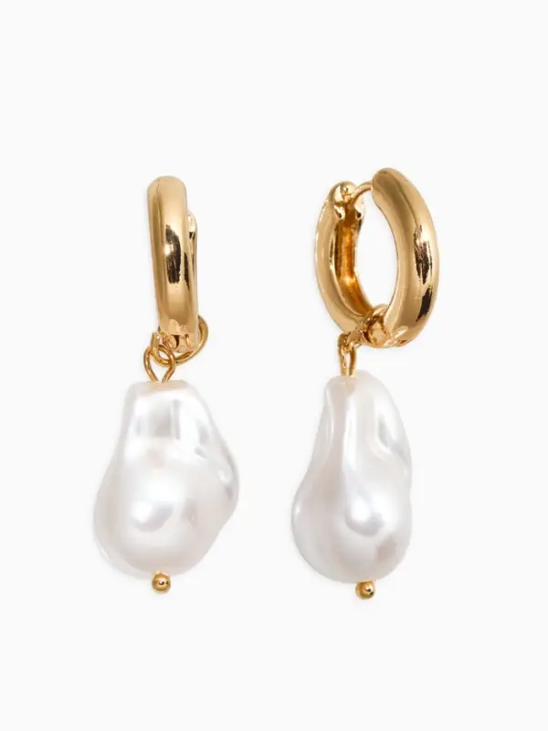 Серьги жемчуг "Барочный" галтовка, цвет белый в золоте