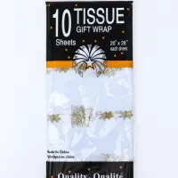 Бумага упаковочная тишью "Снежинки со звездами", золотистый, 50 х 66 см