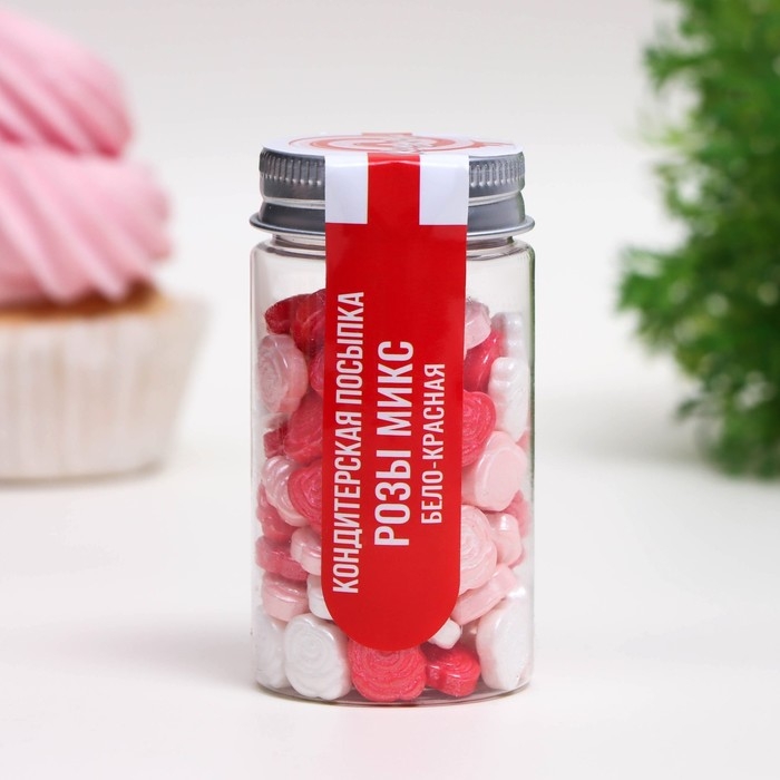 Посыпка кондитерская &laquo;Розы микс&raquo;, бело-красная, 50 г
