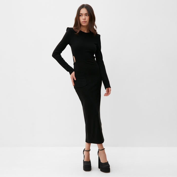 Платье женское с разрезами на талии MIST, р.46, черный Платье женское с разрезами на талии MIST, р.46, черный