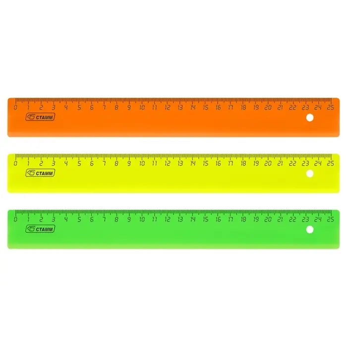 Линейка 25 см Стамм, пластиковая, непрозрачная, неоновые цвета, европодвес, микс