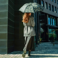 Зонт женский механический &laquo;Золотые перья&raquo;, 8 спиц, d=95, цвет чёрный