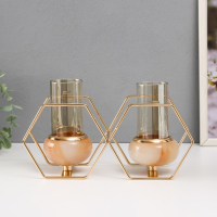 Подсвечник металл, стекло на 2 свечи "Шестигранники" белый с золотом 15,5х26,5х10,5 см Подсвечник металл, стекло на 2 свечи "Шестигранники" белый с золотом 15,5х26,5х10,5 см