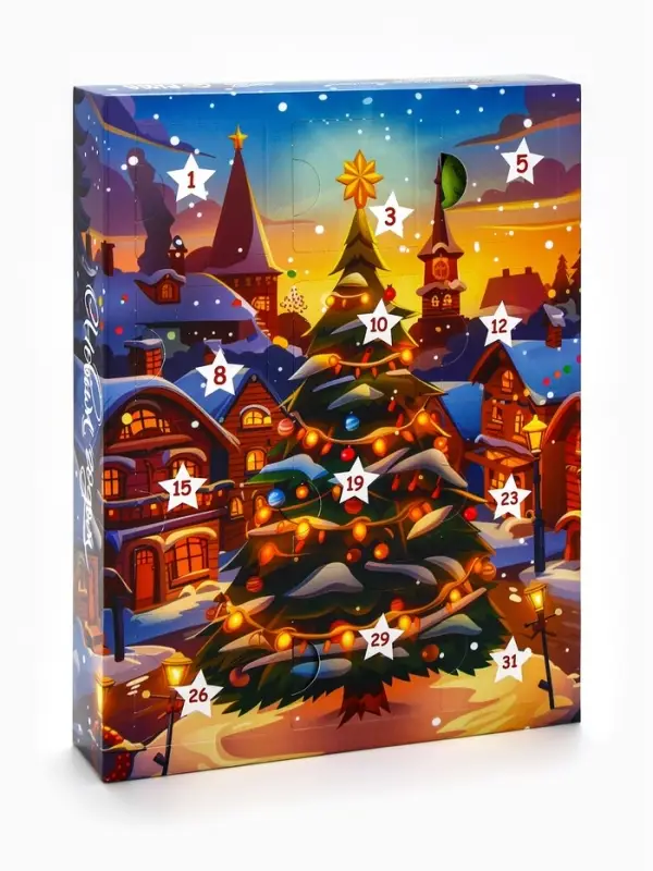 Адвент календарь новогодний с мёдом &laquo;С Новым Годом&raquo;, облепиха, кедровые орешки, малина, цитрус, клубника