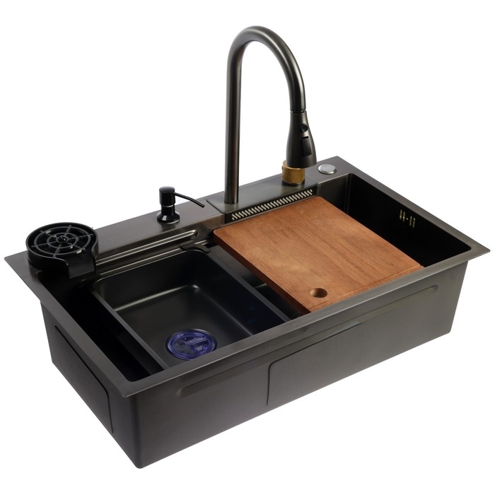 Кухонная мойка ZEIN M03, S=3.0 и 0.7мм, смеситель, корзины, разделочная доска, сифон, графит Кухонная мойка ZEIN M03, S=3.0 и 0.7мм, смеситель, корзины, разделочная доска, сифон, графит