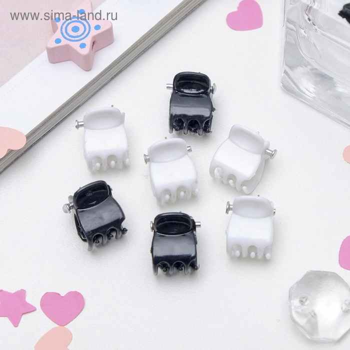 Краб для волос Краб для волос "Мини" (набор 100 шт) простой, 1 см, чёрно-белый