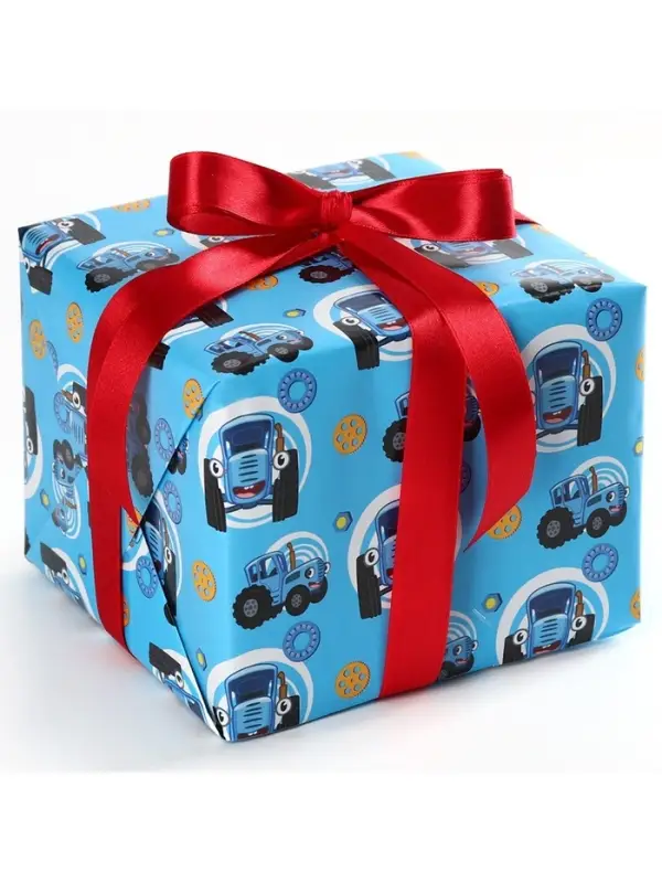 Упаковочная бумага, 70х100 см, Синий трактор