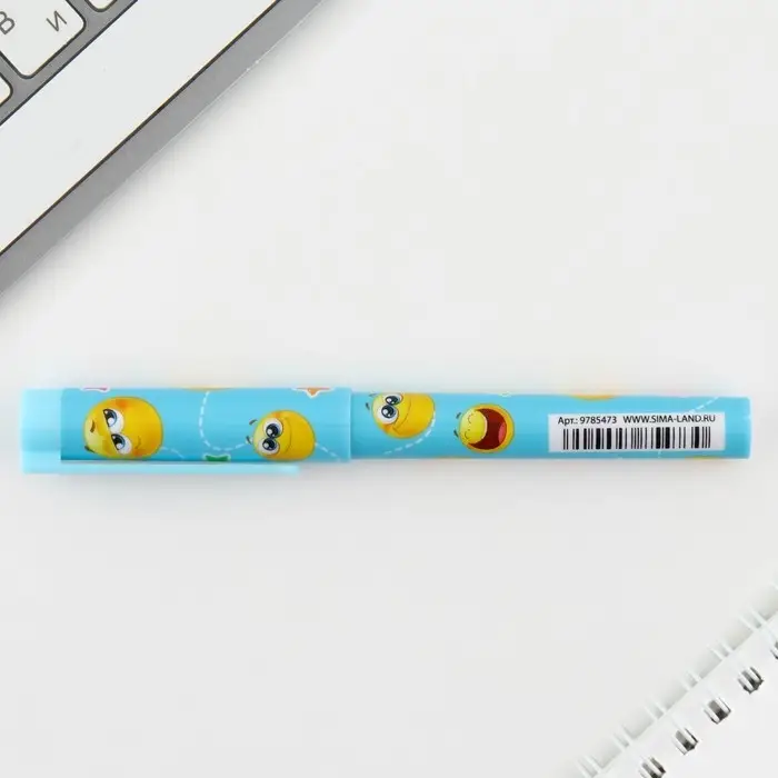 Ручка шариковая, синяя паста 0.7 мм, с колпачком, пластик &laquo;Смайлики&raquo;