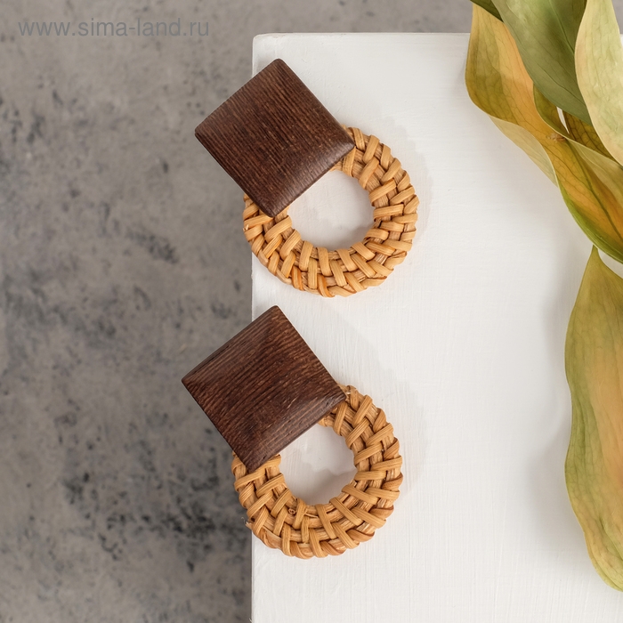 Серьги &laquo;Ваканда&raquo; кольцо в квадрате, цвет бежево-коричневый