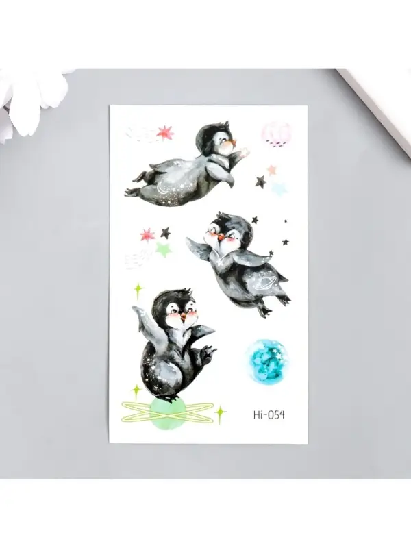 Переводная тату на тело цветная светящаяся &laquo;Енотик. Пингвины&raquo;, 6&times;10.5 см, МИКС