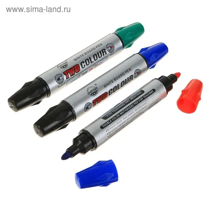 Маркер для доски, узел 3.0 мм, ширина линии 3.0 мм, двусторонний, водный, МИКС