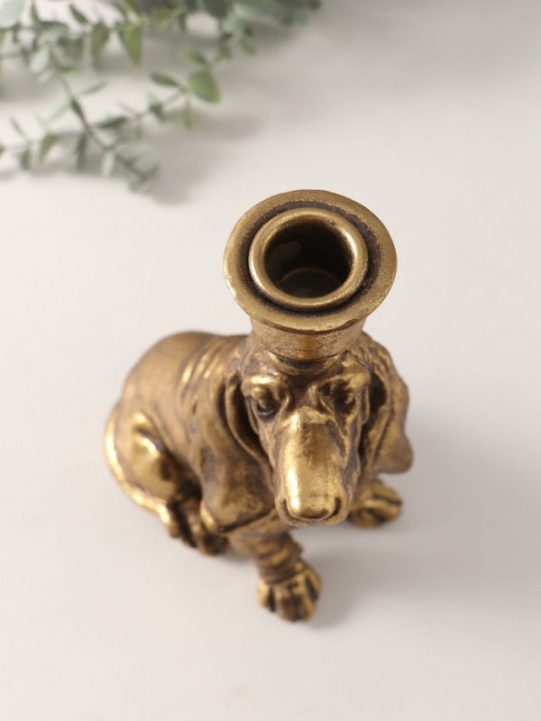 Подсвечник полистоун на 1 свечу "Спаниель" золото 14,5х9х24 см