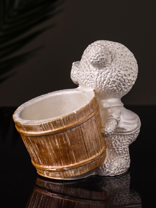 Кашпо "Медведь с горшочком" 9х10х6 см,перламутр