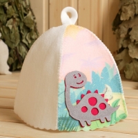 Шапка для бани детская с аппликацией динозавра "Дин", войлок Шапка для бани детская с аппликацией динозавра "Дин", войлок